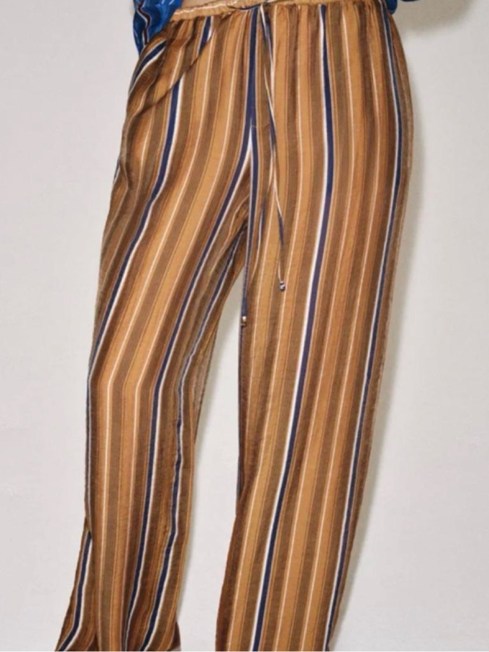 Zara Mustard, Navy and Cream Striped Wide-Leg Pants
